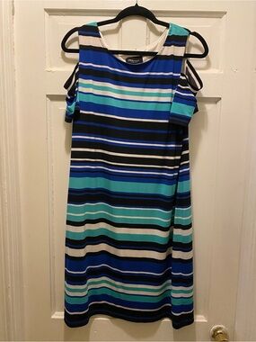 Cold-Shoulder Striped Midi Dress — Blue & Aqua